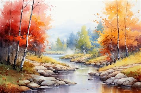 Premium AI Image | Watercolor autumn landscape