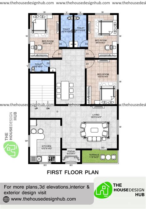 3 BHK Duplex House Plan with Pooja room | Duplex house plans, House ...