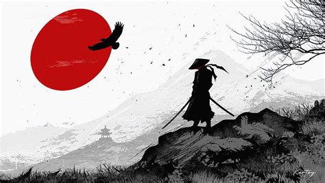 Samurai, warrior, silhouette, art, black and white, HD wallpaper | Peakpx