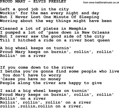 Proud Mary-Elvis Presley-.txt, by Elvis Presley - lyrics and chords