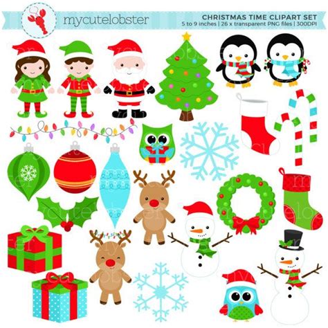 Happy Christmas Clipart Christmas Clip Art Set, Holidays, Elf, Tree ...