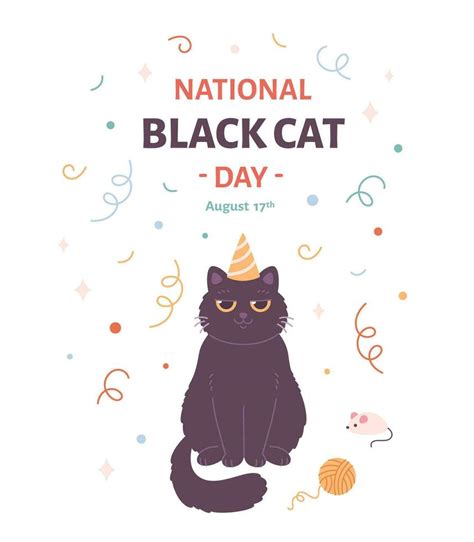 National Black Cat Day. Cute cat in party hat. Celebration, holiday ...