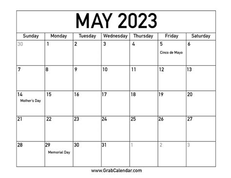 May 2023 Calendar With Holidays Printable - Get Calender 2023 Update