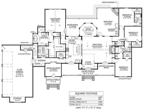 House Plan 41405 - Farmhouse Style with 3095 Sq Ft, 4 Bed, 3 Bath