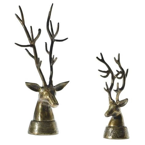 Rustic Bronzed Gold Metal Deer Head Sculpture Decor - 2 Size Options ...