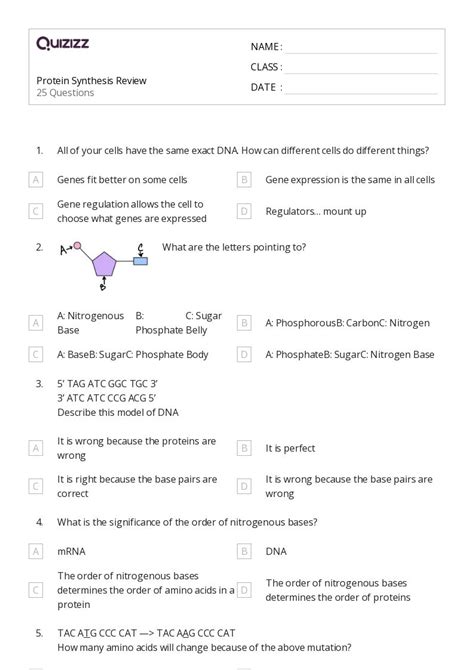 50+ rna and protein synthesis worksheets on Quizizz | Free & Printable