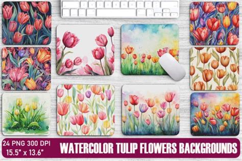 Watercolor Tulip Flowers Backgrounds Graphic by Foxmia · Creative Fabrica