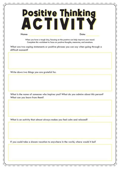 Positive Thinking Worksheets Printable | Self esteem activities, Coping ...