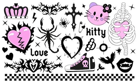 Premium Vector | Yk s cute emo goth aesthetic stickers tattoo art ...