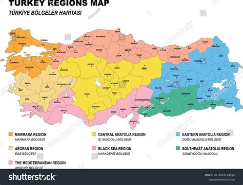 Map 7 Regions Detailed Drawn Turkey Stock Vector (Royalty Free ...