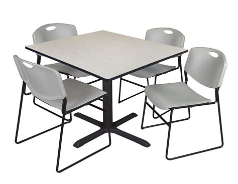 Cain 48" Maple Square Breakroom Table and 4 Zeng Stack Chairs, Multiple ...