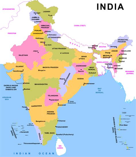 India Political Map With States And Capitals