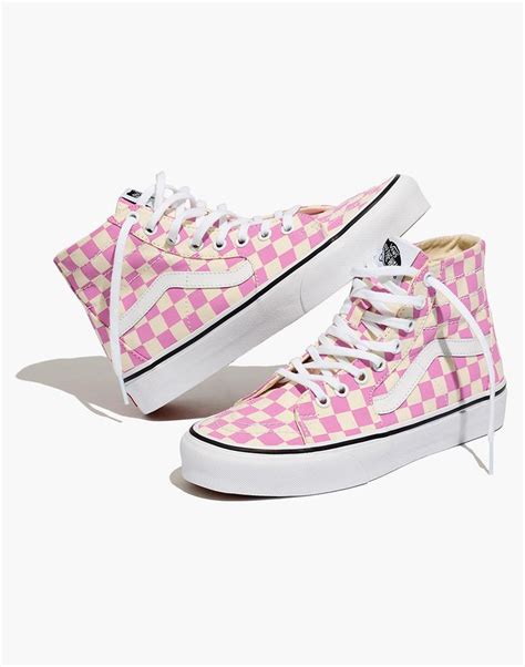 Vans® Unisex SK8-Hi High-Top Sneakers in Pink Checkerboard Canvas ...