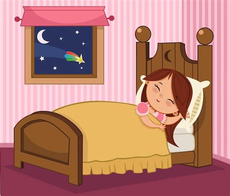 Sonrisa de dibujos animados niño durmiendo en la cama | Vector Premium