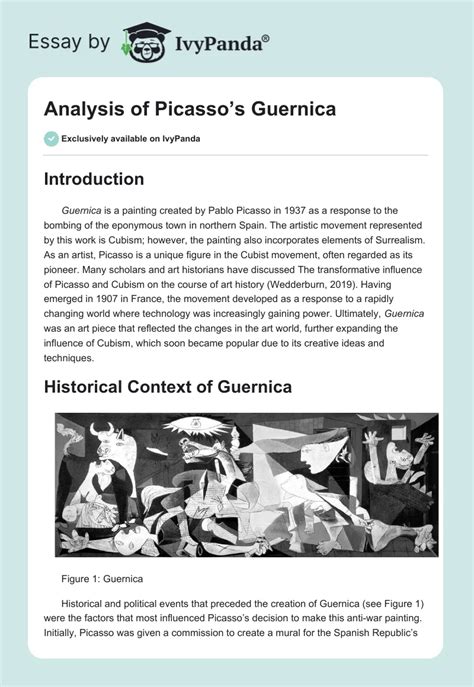 Analysis of Picasso's "Guernica" - 636 Words | Essay Example