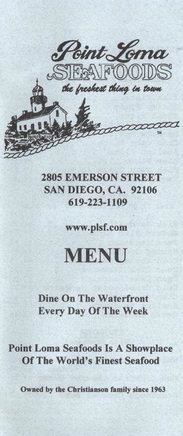 Point Loma Seafoods Menu, 2805 Emerson Street, San Diego, California