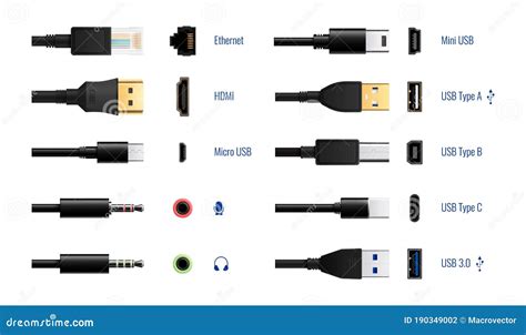 Set Of Computer Ports Type Icon Design Template With Various Models ...