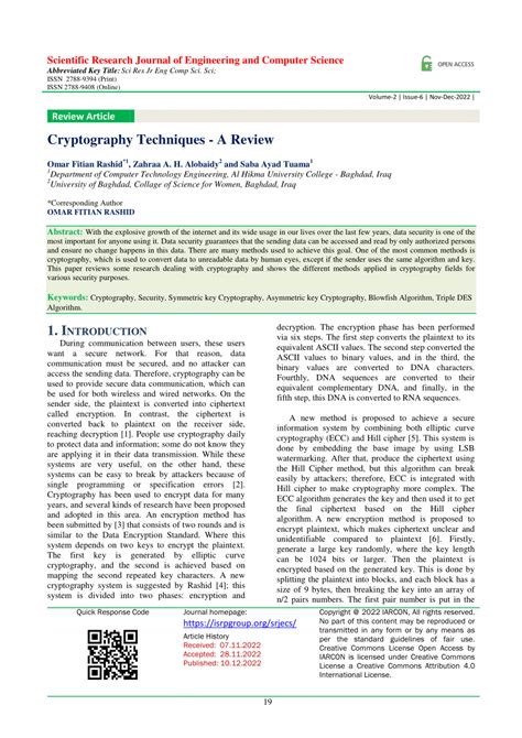 (PDF) Cryptography Techniques- A Review