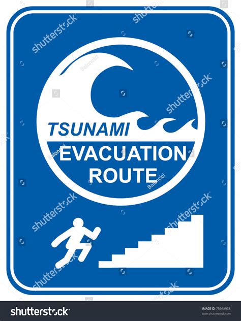 Tsunami Warning Signs Showing Evacuation Route Stock Vector 75668938 ...