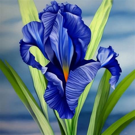 Oil Painting Of Beautiful Blue Iris Digital Art by Sakis - Fine Art America