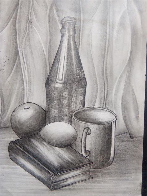 Still life in pencil shading | Still life pencil shading, Wine painting ...