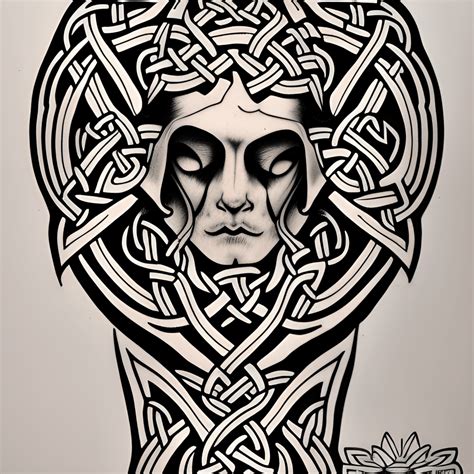 Celtic Druid Tattoo Line Work · Creative Fabrica