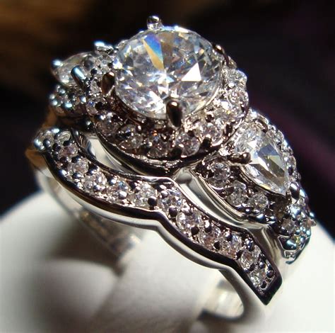 Stunning CZ Vintage Style Women Engagement Wedding Rings set Size 5 to ...