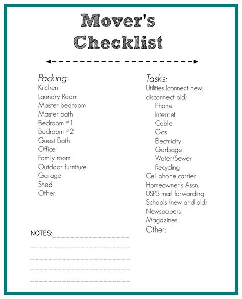 Moving Checklist Printable