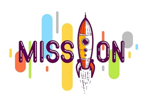 Premium Vector | Mission word with rocket instead of letter I, science ...