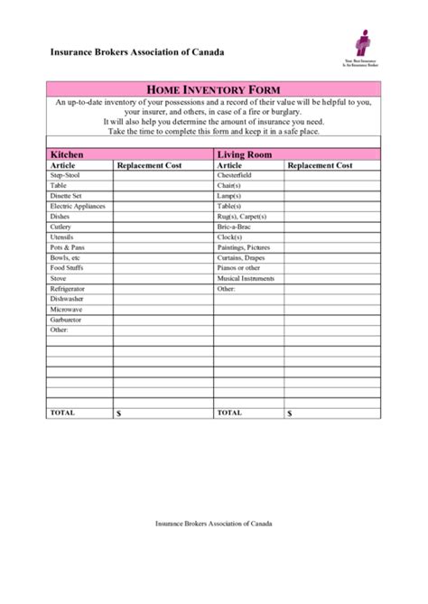 Home Inventory Form printable pdf download