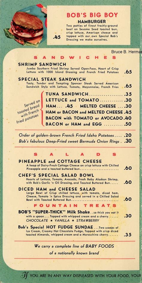 1955, Bob's Big Boy Menu, Page 1, Bruce B. Hermann Collection, (www ...