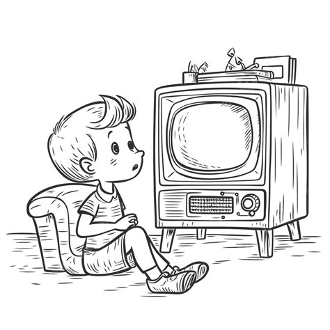 Boy Watching Tv Clip Art Vector Stock Outline Sketch Drawing, Wing ...