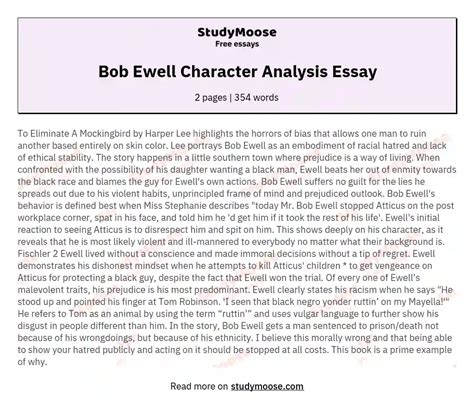 Bob Ewell Character Analysis Essay Free Essay Example