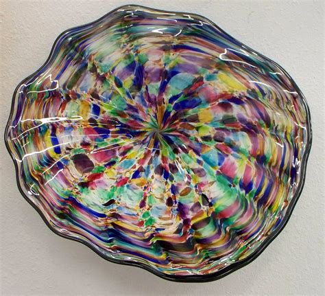 Beautiful Hand Blown Glass Art Wall Platter Bowl Purple Blue