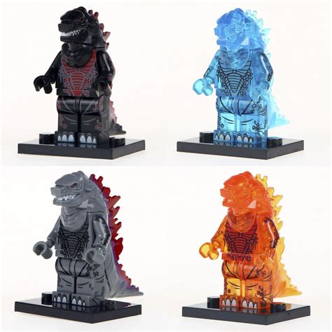 4pcs set Minifigures Godzilla Black Orange Blue Gray Compatible Lego ...