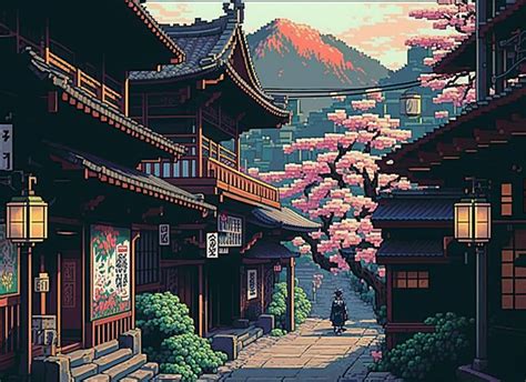 Stunning Anime Style Pixel Art of a Japanese City