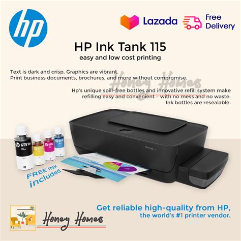 HP Ink Tank 115 Low Cost Printer with FREE INK, Affordable Continuous ...