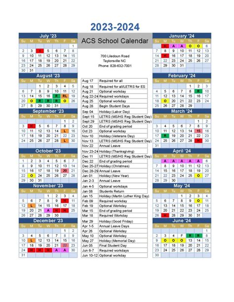 Alexander County Schools Calendar 2024 in PDF