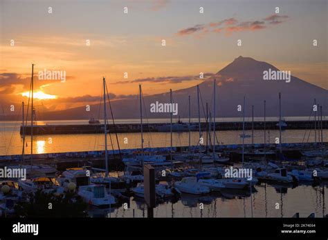 Portugal, Azores, Pico Island, Ponta do Pico volcano, seen from Horta ...