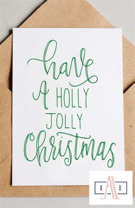 Hand lettered holly jolly christmas digital card printable instant ...