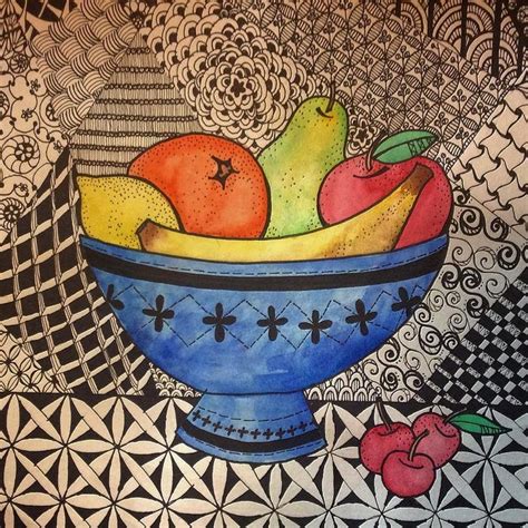 Zentangle Fruit Bowl | Temel sanat, Görsel sanatlar, Çizim