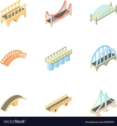 Types of bridges icons set cartoon style Vector Image