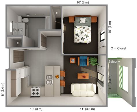 International House 1 Bedroom Floor Plan: Top View | One bedroom house ...