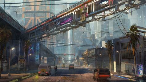 Cyberpunk 2077 concept art shows high-tech City Center and polluted ...