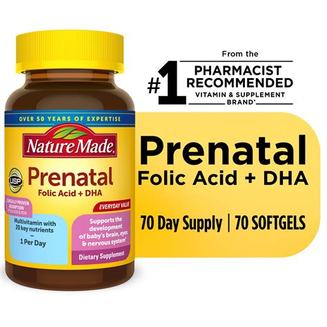 Nature Made Prenatal with Folic Acid + DHA Softgels, Prenatal Vitamin ...