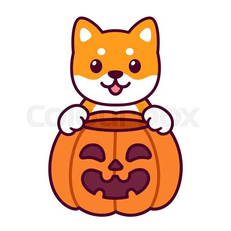 Cute cartoon dog with Halloween pumpkin | Stock vector | Colourbox