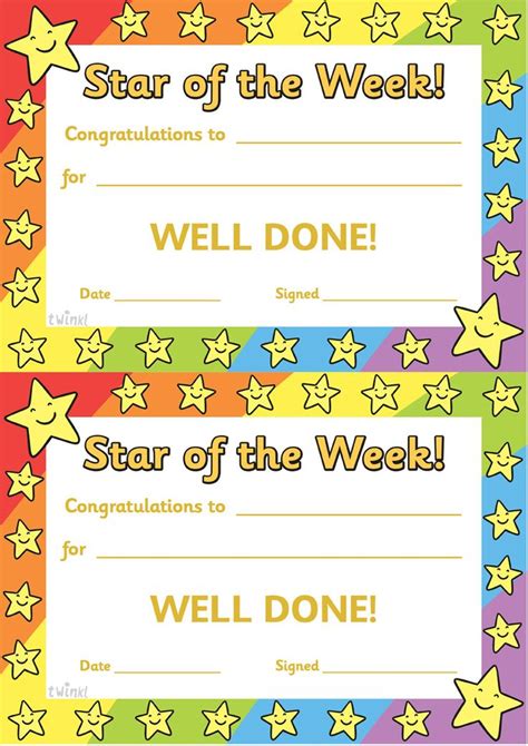 Star of the Week Award Certificate | Student certificates, Star of the ...