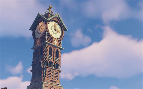 Beautiful shot of a clock tower built by my friend : r/Minecraft