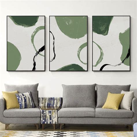 Framed painting 3 pieces Wall Art green Abstract painting acrylic ...