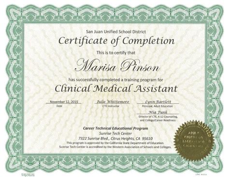 MARISA A. PINSON Clinical Medical Assistant Certificate of Completion…